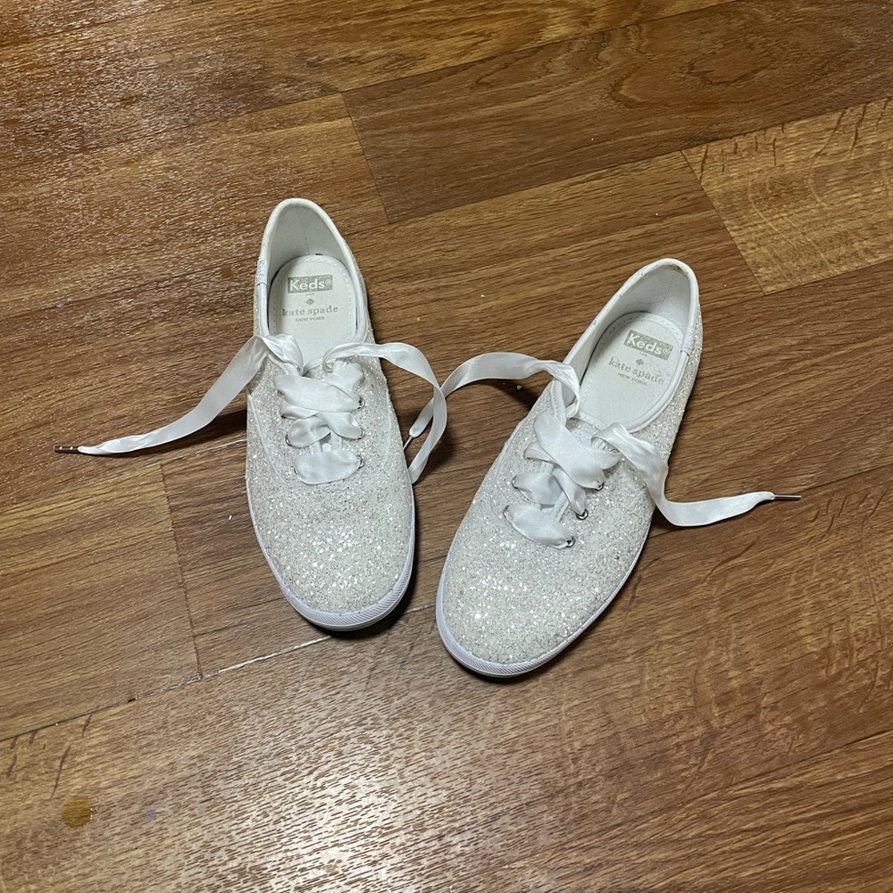 Kate Spade x Keds White Glitter Sneakers